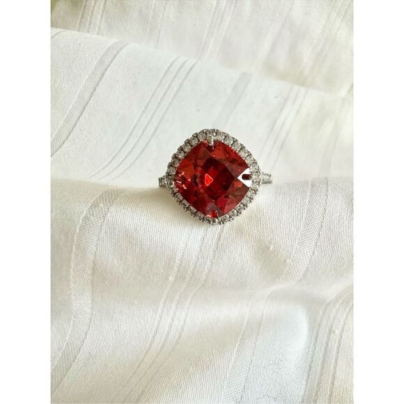 No Brand Jewelry - Bright cushion cut ruby red cubic zirconia ring size 8